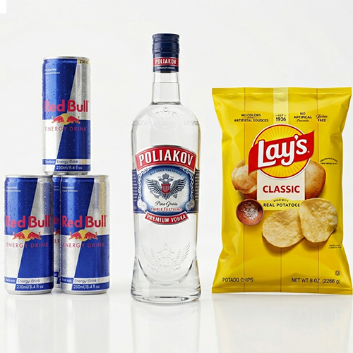 Absolut + 3 red bull + 1 chips Lays